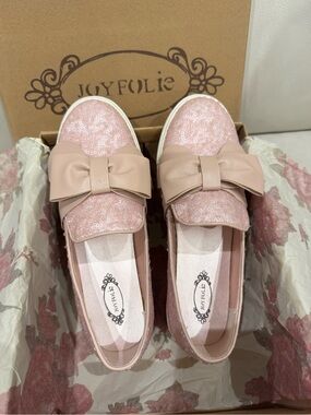 Joyfolie Blush Sequin Bow Slip-On Flats